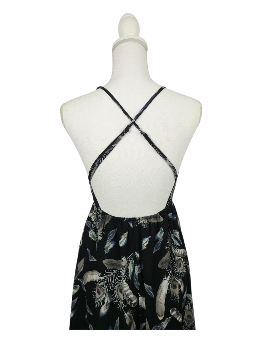 Black V Neck Feather Print Maxi Dress with Adjustable Straps - Picture 5 of 16